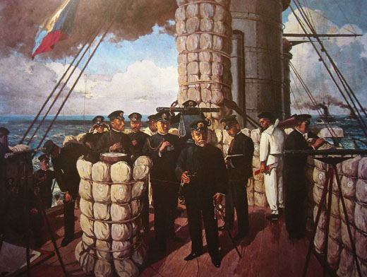 Artistic image of Tōgō Heihachirō on the Battleship Mikasa during the Battle of Tsushima in 1905.
